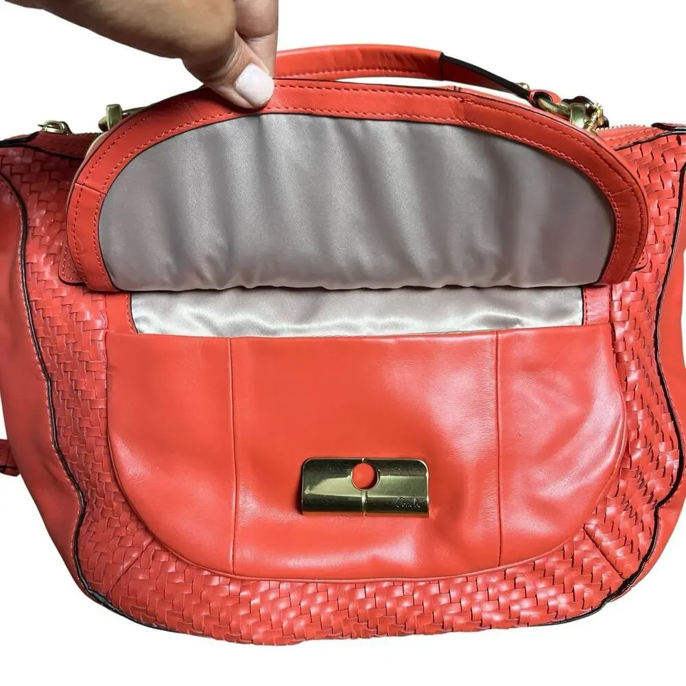 Coach Kristin Orange Woven Leather Double Handles Satchel Shoulder Bag